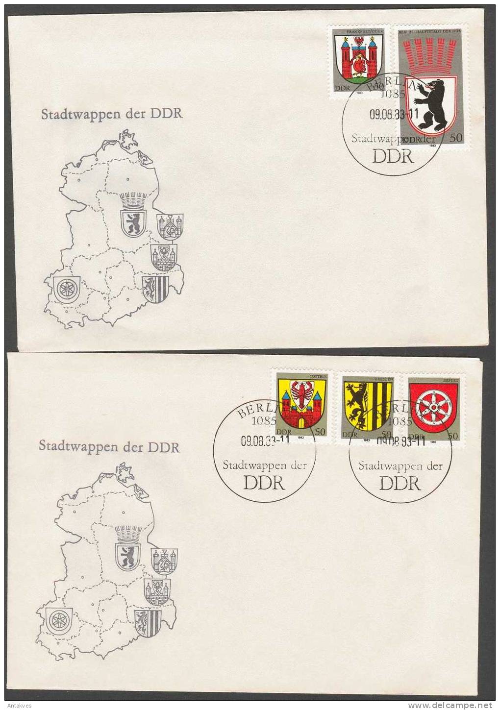 Democratic Republic Germany DDR 1983 Arms 2 FDC - Covers