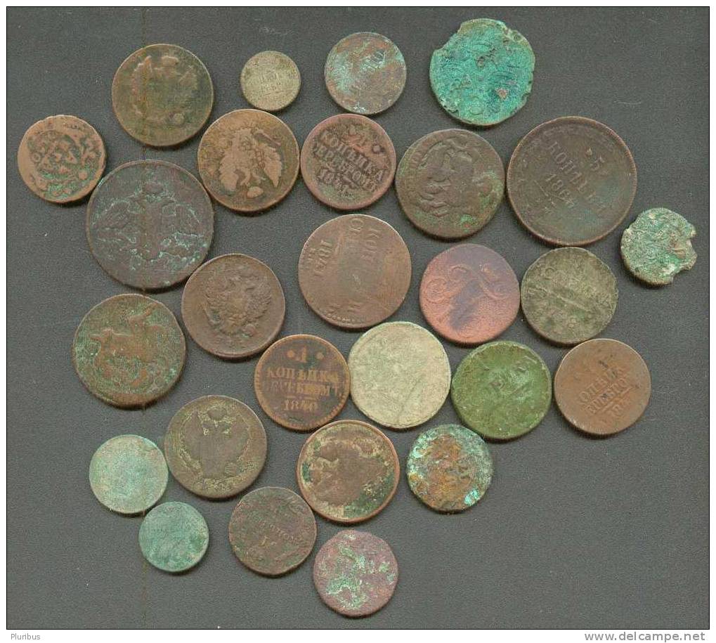 RUSSIA , LOT OF 27 VINTAGE GROUND-FIND COPPER COINS 1730-1900 - Lots