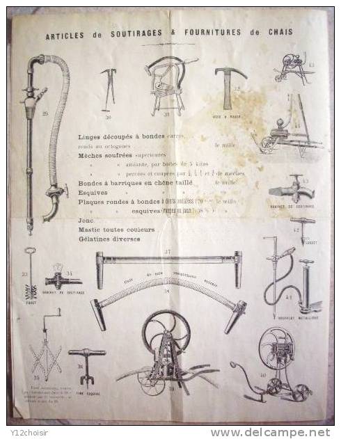 PUBLICITE ANCIENNE FERS QUINCAILLERIE FOURNITURES GENERALES DE CHAIS TONNELLERIE OUTILLAGE VINICOLE VIN BOISSONS - Material Und Zubehör