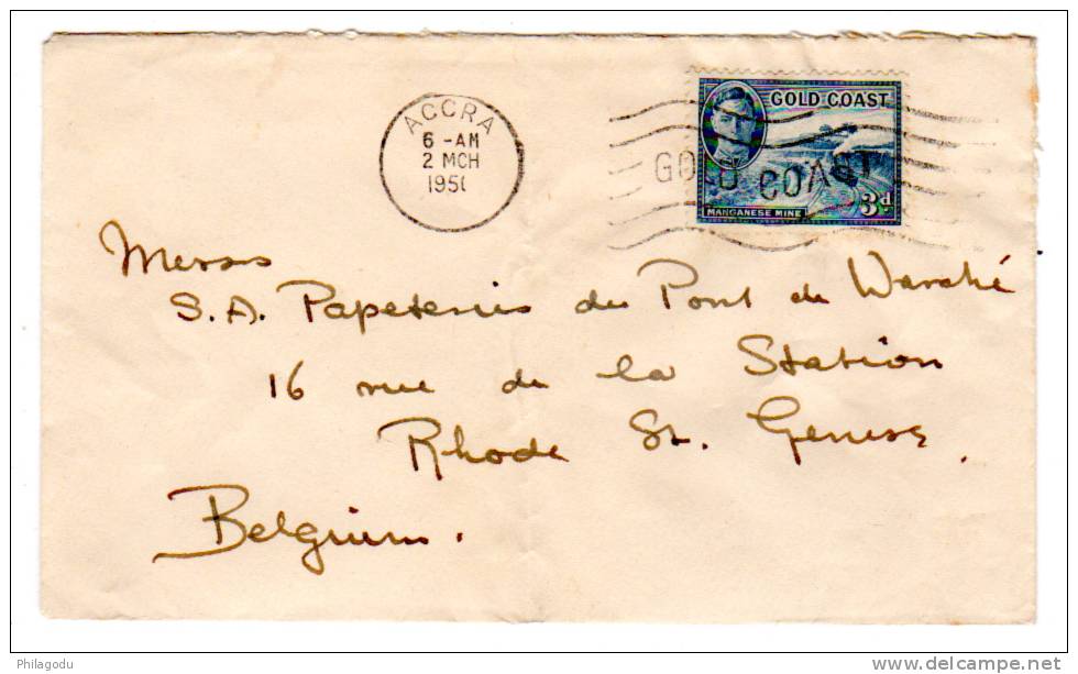 GOLD COAST 1951, George VI Sur Lettre Vers Belgique      2/3/1951 TRAIN - Gold Coast (...-1957)