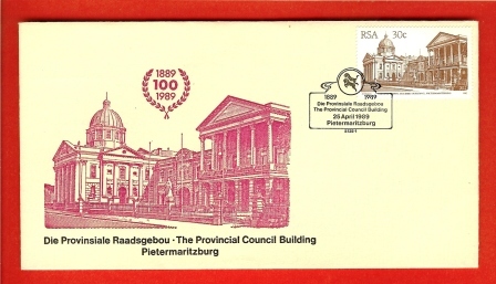 RSA 1989 Cover Mint Provincial Council Building 614 - Briefe U. Dokumente