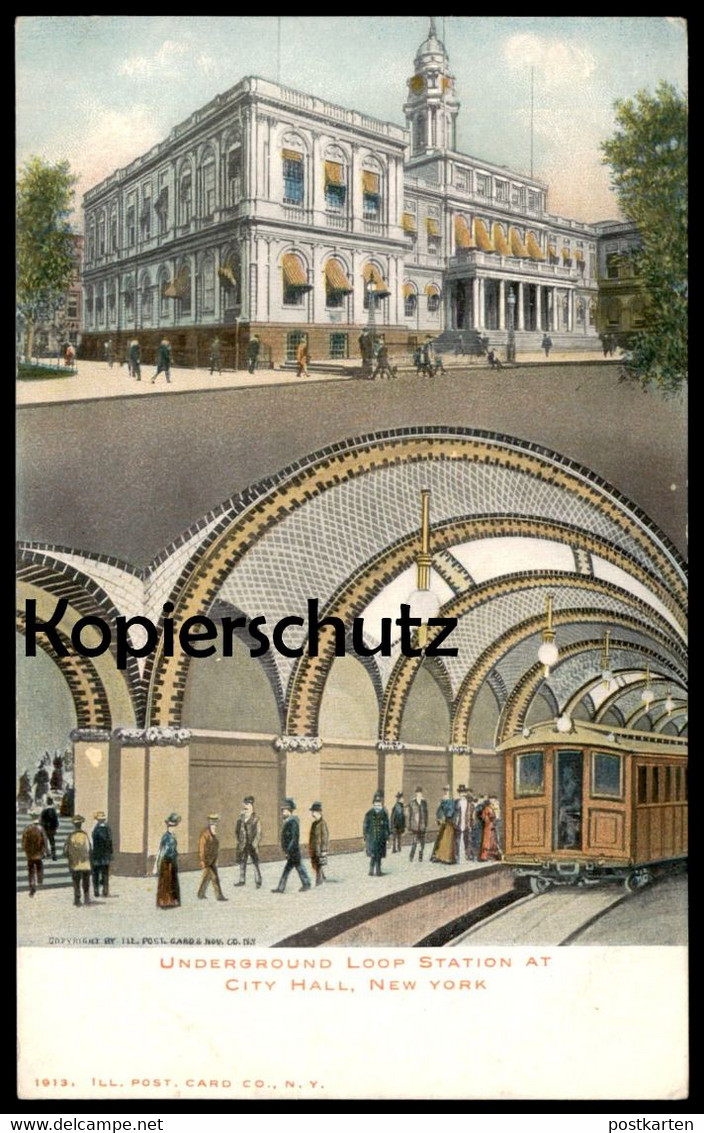 ALTE POSTKARTE UNDERGROUND LOOP STATION AT CITY HALL NEW YORK TUBE METRO TRAM Tramway Strassenbahn USA America Postcard - Transports