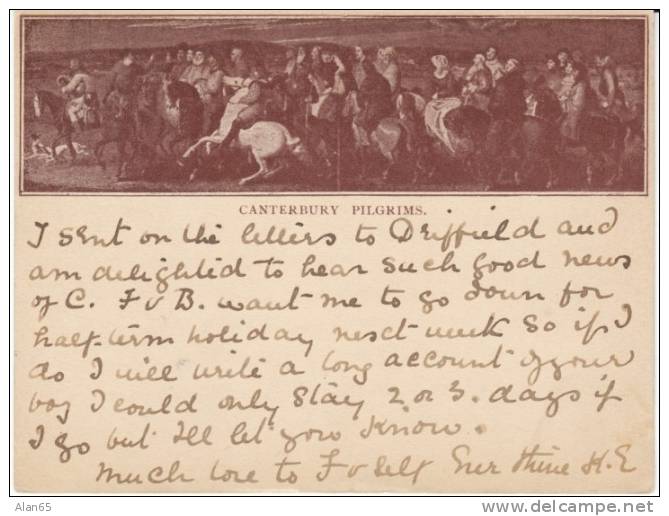 Canterbury Tales Literature, Mailed Kiveton Park To Shildon On C1900s Vintage Short ´Court´ Postcard - Contes, Fables & Légendes