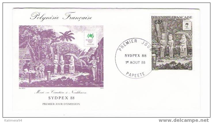 POLYNESIE FRANCAISE ( PAPEETE, TAHITI ) / MORAÏ OU CIMETIÈRE NOUKHAIVA / SYDPEX 88 / TIMBRE à 68 F, De 1988 - Tahiti