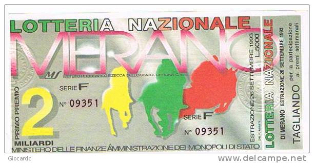LOTTERIA NAZIONALE DI MERANO 1993:  IPPICA - Biglietti Della Lotteria