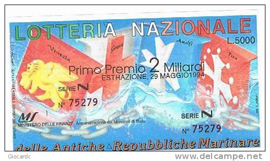 LOTTERIA NAZIONALE DELLE ANTICHE REPUBBLICHE MARINARE   1994 : REGATA STORICA - Biglietti Della Lotteria