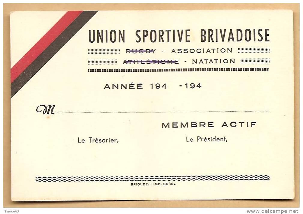 43 - BRIOUDE - 1 Carte De L´UNION SPORTIVE BRIVADOISE - Membre Actif (cyclisme, Vélo) - Brioude