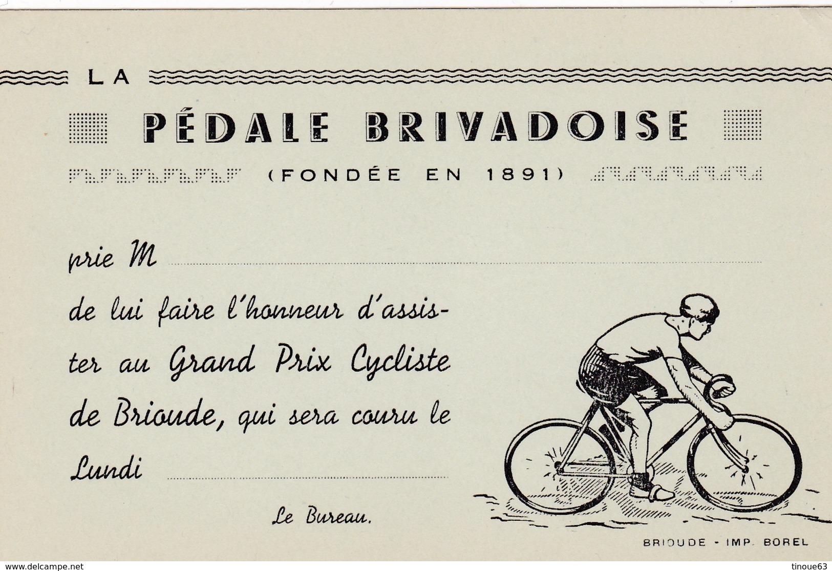 43 - BRIOUDE - Carte De La "PEDALE BRIVADOISE", (cyclisme, Vélo) - Brioude