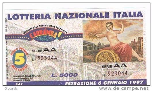 LOTTERIA NAZIONALE ITALIA        1996: ABBINATA ALLA TRASMISSIONE TV "CARRAMBA ... CHE SORPRESA" (ESTRAZ. GENN. 1997) - Lotterielose