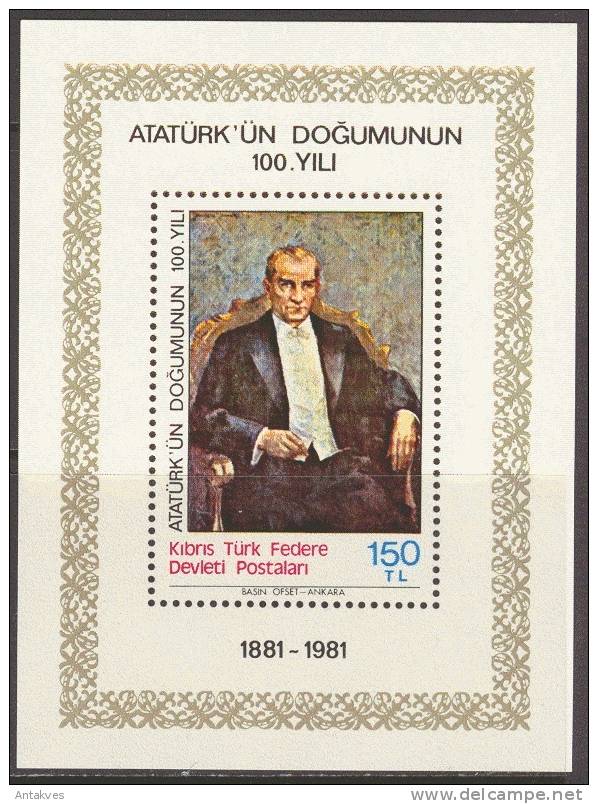 Cyprus Turkey  1981 Ataturk Block MNH - Ungebraucht