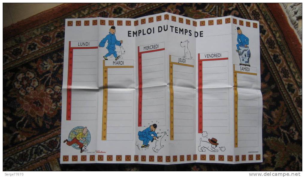 TINTIN Agenda Emploi Du Temps Horaire HERGE Lotus Bleu Poulain Chocolat Chine Haddock Moulinsart Milou Syldavie Bordurie - Agendas & Calendriers