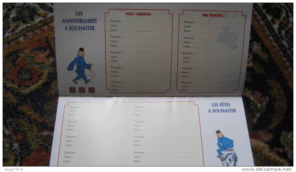 TINTIN agenda emploi du temps horaire HERGE Lotus bleu Poulain chocolat Chine Haddock Moulinsart Milou Syldavie Bordurie