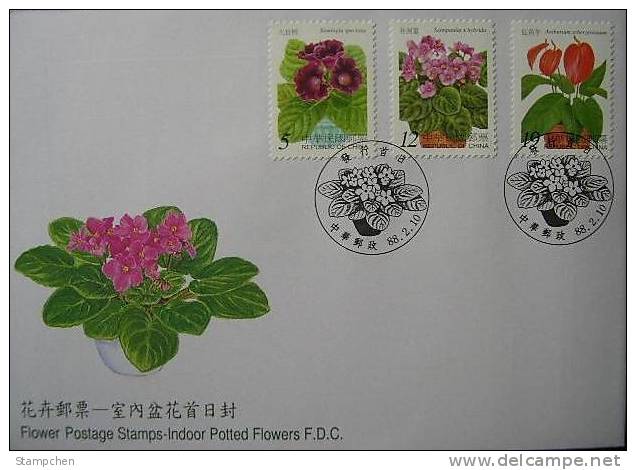 FDC Taiwan 1999 Potted Flowers Stamps Anthurium Bonsai Gloxinia Violet Flamingo Flower Flora Plant - Storia Postale