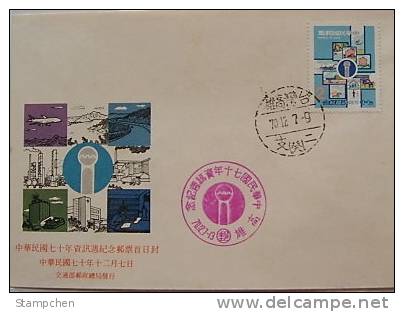 FDC Taiwan 1981 Information Week Stamp Helicopter Computer Truck Ship Bus Book Plane - FDC