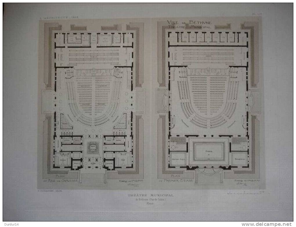 L´Architecture & Art 1913  /  THEATRE Municipal De BETHUNE ( Pas De Calais )  Plans...Rez De Chaussée Et 1er étage... - Architettura