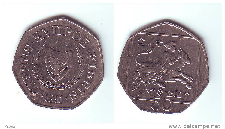 Cyprus 50 Cents 1991 - Chipre
