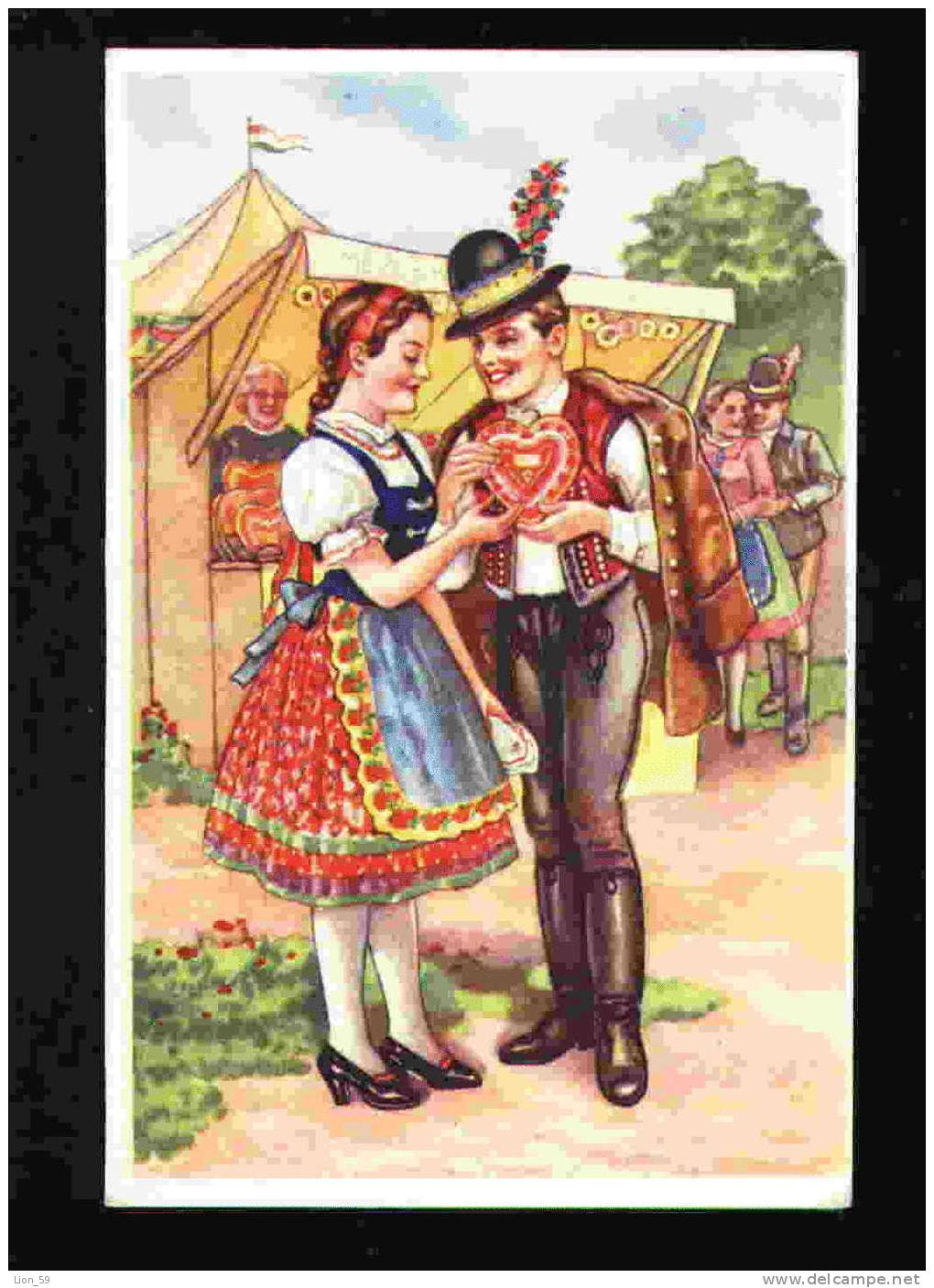 Valentines Day Hungary NATIVE DRESS GIRL MEN Vintage Pc 28052 - Saint-Valentin