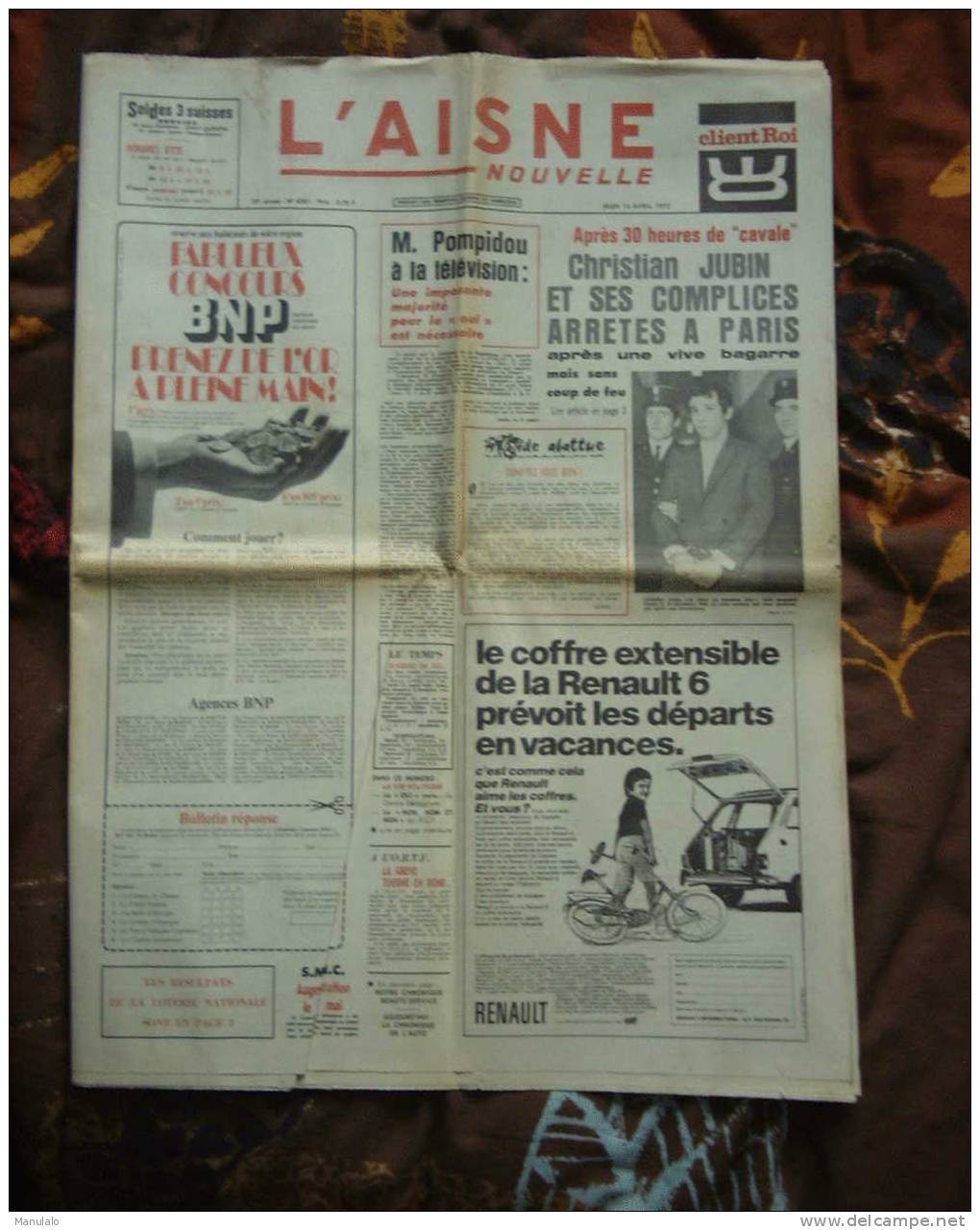 Journal - L´aisne Nouvelle - Jeudi 13 Avril 1972 - Andere & Zonder Classificatie