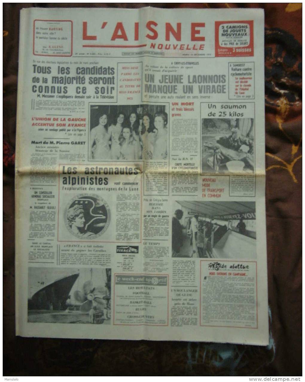 Journal - L´aisne Nouvelle - Mardi 12 Decembre 1972 - Otros & Sin Clasificación