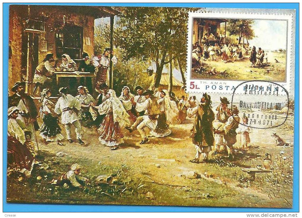 ROMANIA  Maxi Card Catres Maximum Maxicard.  Aman Peasant Dance Painting Blok - Impressionisme