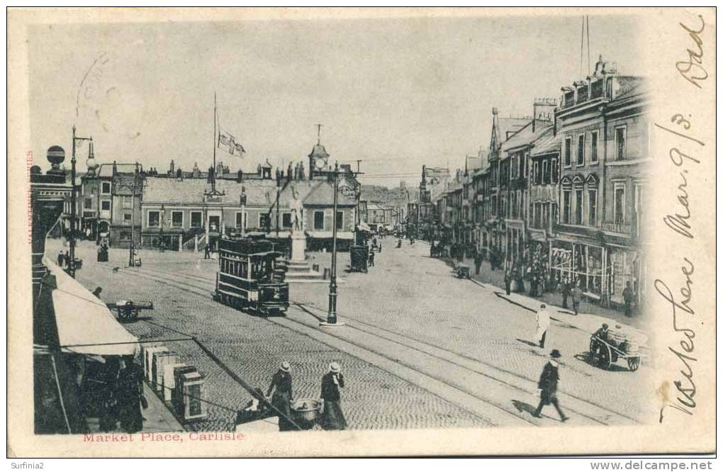 CUMBRIA - CARLISLE - MARKET PLACE - ANIMATED - TRAM 1903  Cu10 - Carlisle