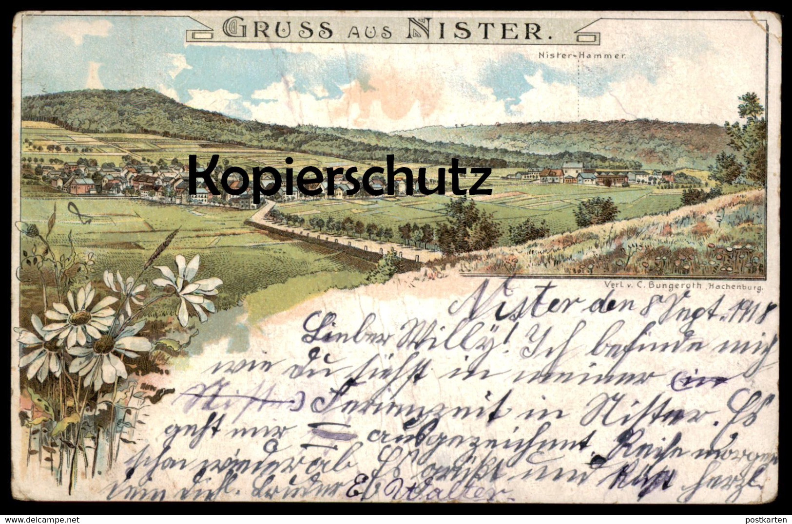ALTE LITHO POSTKARTE GRUSS AUS NISTER HACHENBURG NISTER-HAMMER Stempel Feldpost Postmark Crefeld Cpa Postcard AK - Hachenburg