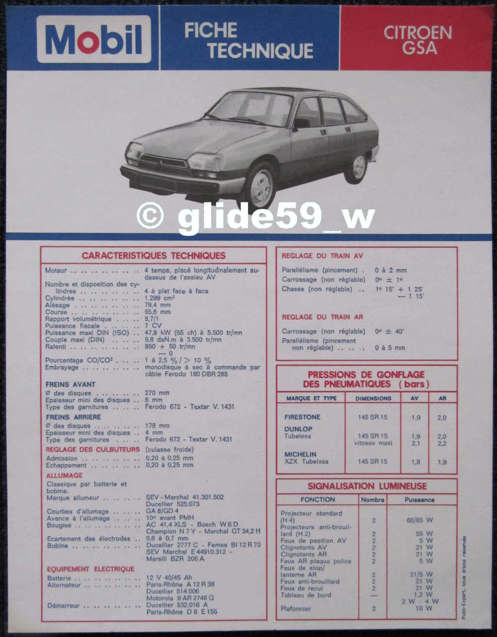 Fiche Technique Automobile - Entretien - Graissage "Mobil" - CITROËN GSA - Voitures