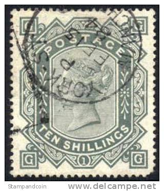 Great Britain #91a (SG #135) Plate #1 Used 10sh White Paper Victoria From 1882-83, Expertized - Used Stamps