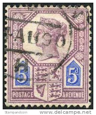 Great Britain #118 (SG #207a) Used 5p Lilac & Blue Type II Victoria From 1887 - Usati