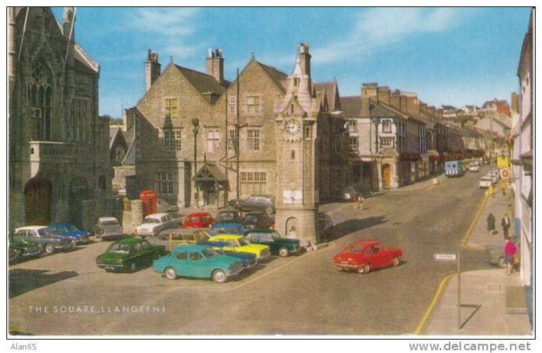 Llangefni (Anglesey) Wales UK, Town Square, Autos, On C1960 Vintage Postcard - Anglesey