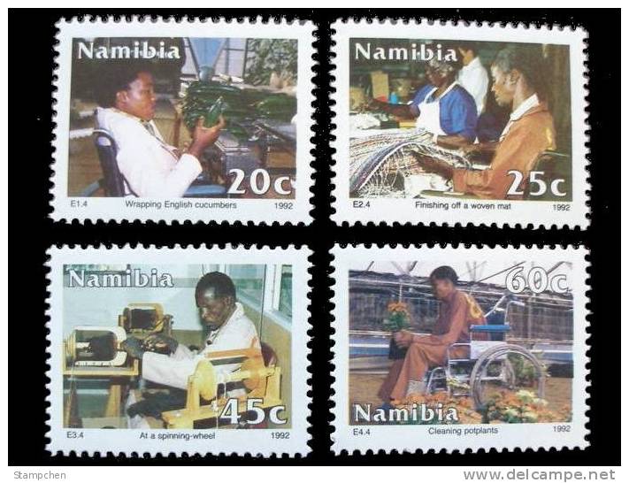 South Africa Namibia 1992 Integration Of Dsiabled Stamps Wheelchair Mat Textile Flower - Handicap