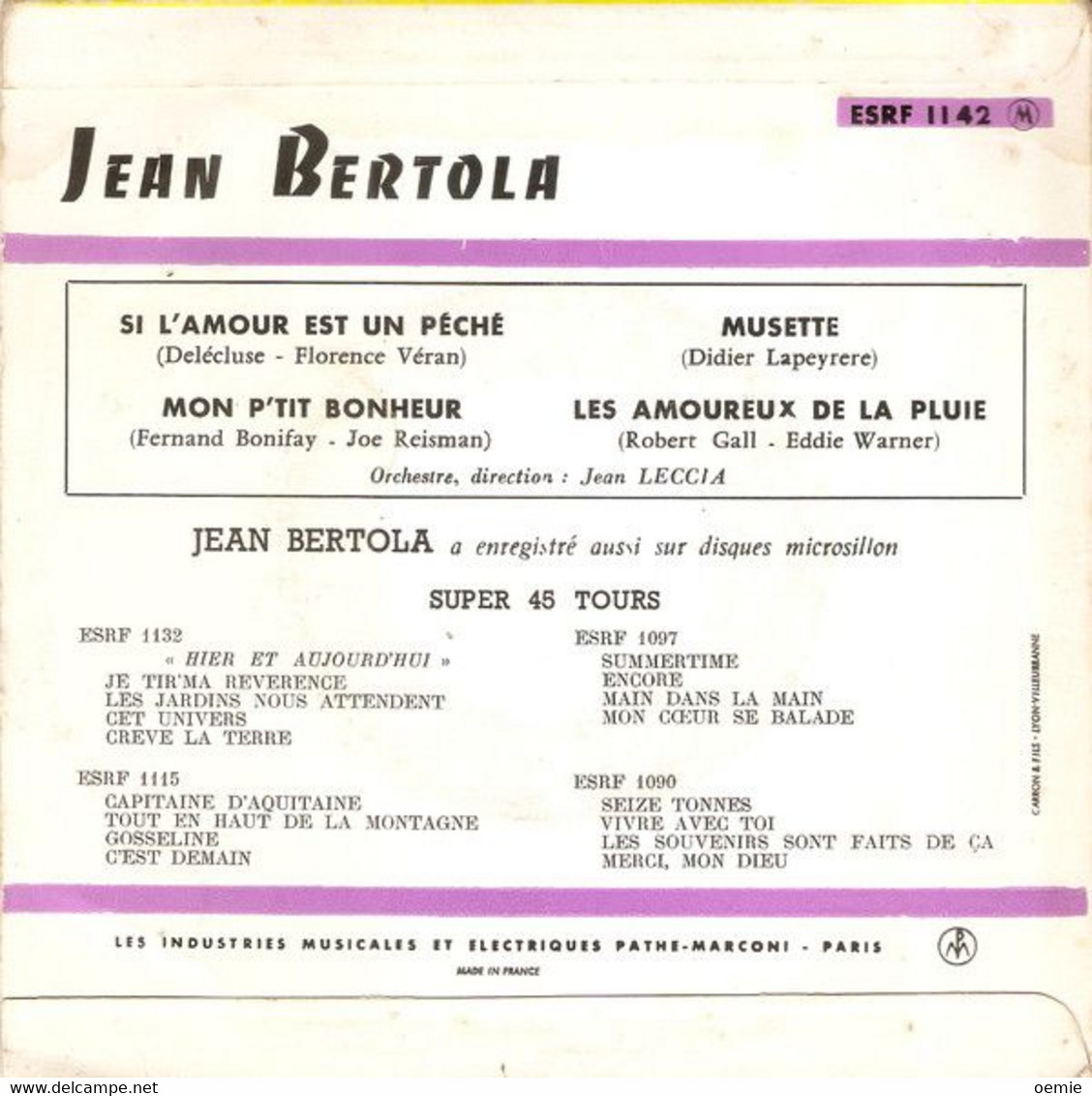 JEAN  BERTOLA  °°  MON P' TIT BONHEUR - Autographs
