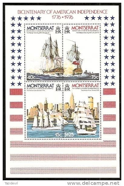 MONTSERRAT - 1976 American Bicentenary Souvenir Sheet - Sailing Ships. Scott 362a. MNH ** - Montserrat