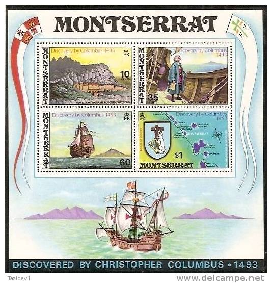MONTSERRAT - 1973 Discovery Souvenir Sheet - Sailing Ships, Explorers. Scott 295a. MNH ** - Montserrat