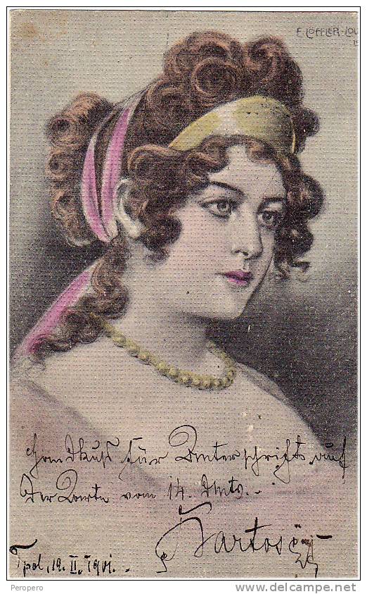 AK DAMME GLAMOUR LADY ZAUBER-DAME SIGNIERT: E.LÖFFLER LOVAT  OLD POSTCARD 1901 # 2 - Loeffler