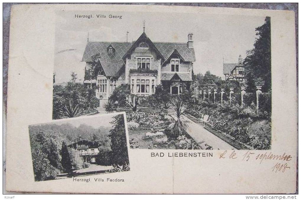 CP De BAD LIEBENSTEIN " Herzogl. Villa Georg / Villa Feodora " Ambulant BAHNPOST IMMELBORN-LIEBENSTEIN . - Bad Liebenstein