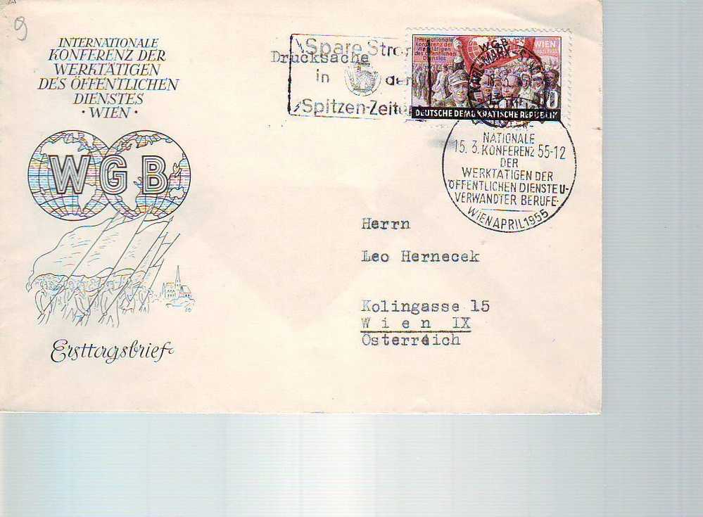 D9 Fdc Wgb Democratic Germany Ddr Wien - Brieven En Documenten