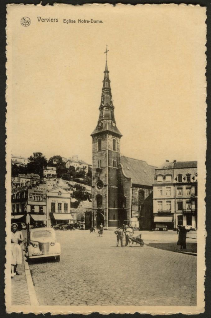 Verviers Eglise Notre-Dame   -  Animée  -    Voyagée 24/07/1950 - Verviers