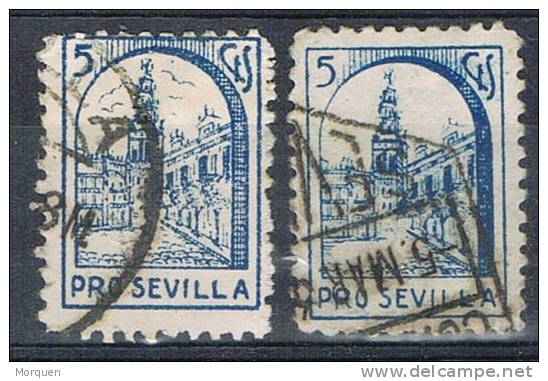 Pro SEVILLA, Dos  5 Cts,  Variedad De Papel Blanco , Guerra Civil * - Spanish Civil War Labels