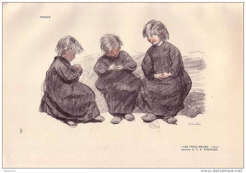 Dessin D´Artiste  FRANCE  /   "  LES TROIS SOEURS  "   ( Par T. A. STEINLEN /  1859-1923 ) - Dibujos