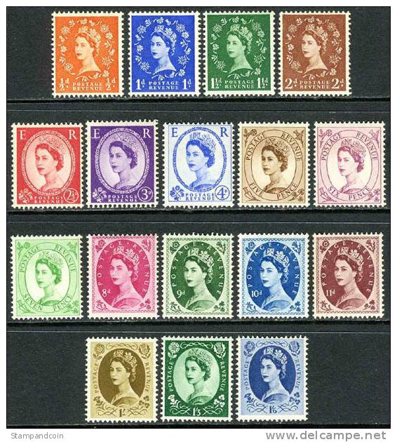 Great Britain #292-308 Mint Never Hinged Complete Set From 1952-54 - Ungebraucht