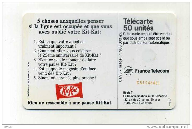 - TELECARTE FRANCE . TELECARTE KITKAT 1995 . - Alimentación