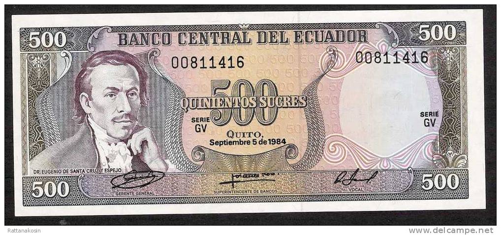 EQUATEUR ECUADOR  P124  500  SUCRES   5 SEPTEMBER 1984  # GV  UNC. - Ecuador