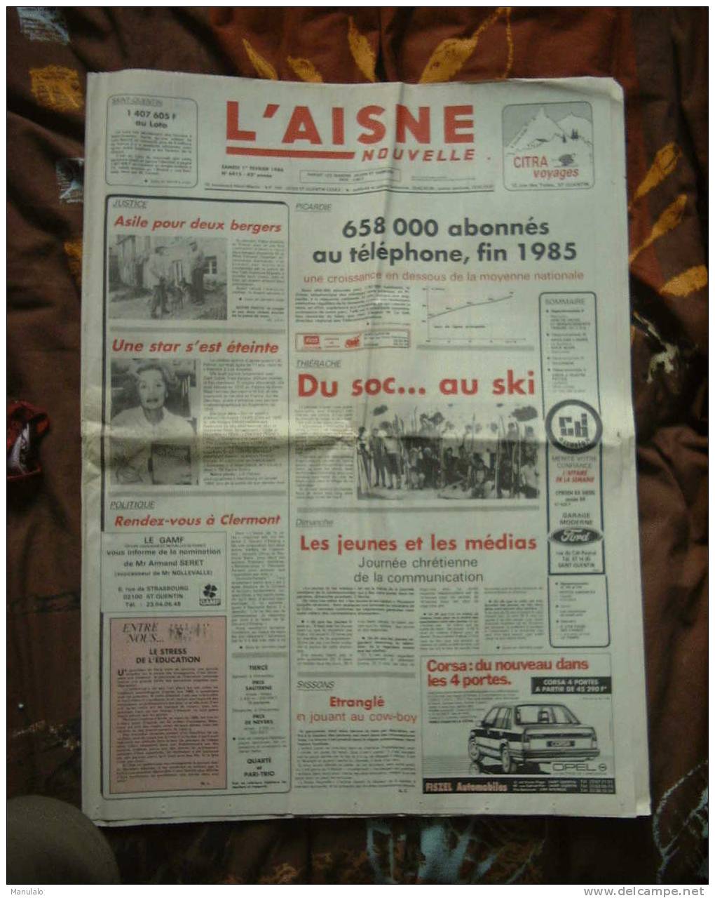 Journal - L´aisne Nouvelle - Samedi 1er Fevrier 1986 - Sonstige & Ohne Zuordnung