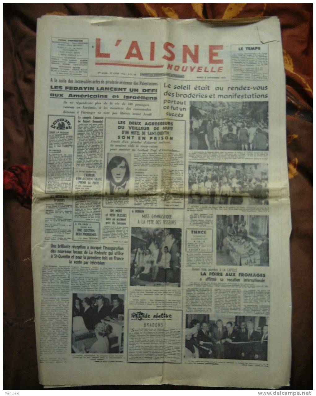 Journal - L´aisne Nouvelle - Mardi 8 Septembre 1970 - Sonstige & Ohne Zuordnung