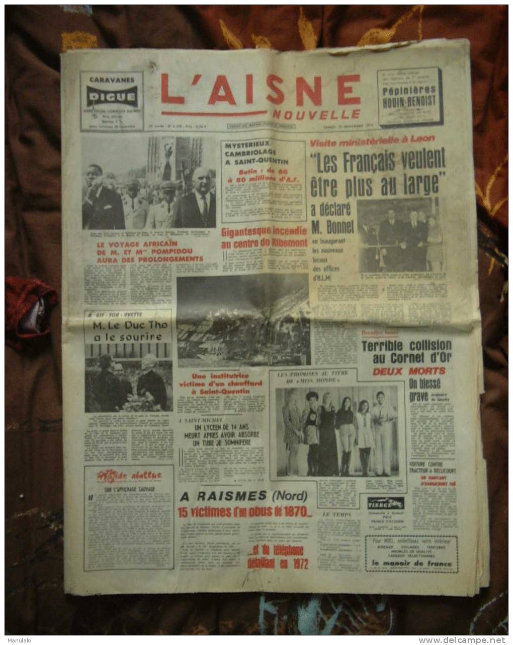 Journal - L´aisne Nouvelle - Samedi 25 Novembre 1972 - Andere & Zonder Classificatie