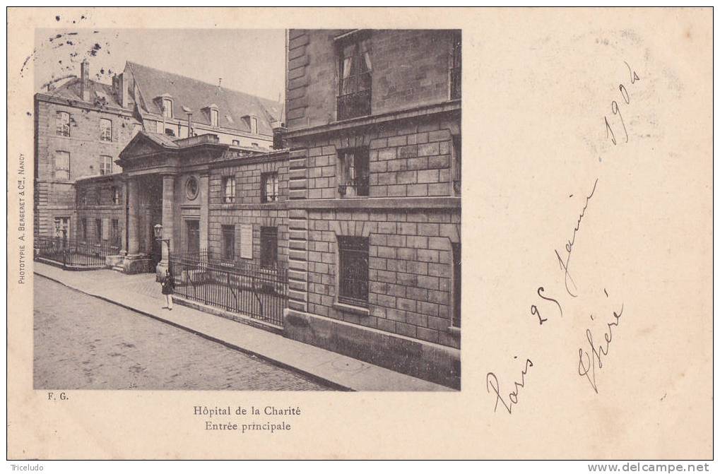 PARIS .  HOPITAL DE LA CHARITE. CPA VOYAGEE 1904. ENTREE PRINCIPALE - Salute, Ospedali