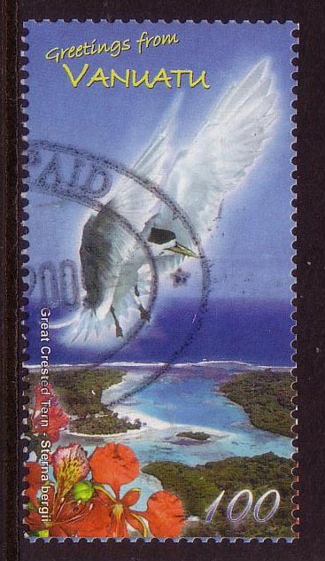 2008 - Vanuatu Greetings From VUV 100 GREAT CREST TERN Stamp FU - Vanuatu (1980-...)