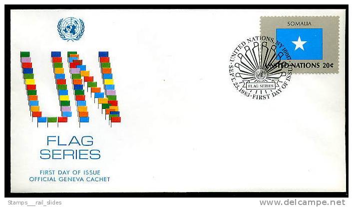 14191) UNO-NY Michel 434 - FDC Genf-Cachet - Flaggen IV 1983 - Somalia - FDC