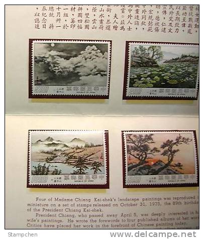 Folder Taiwan 1975 Madame Chiang Landscape Painting Stamps Mount Clouds Moon Sun Lotus Pine Seasons - Neufs